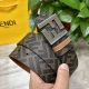 图片包装＋10 Fendi 芬迪 专柜同款 宽4.0Cm 双环正反用腰带 Ff按钉搭扣 土黄色Cuoio Romano皮革材质 反面面料带有烟草黄和黑色Ff图案