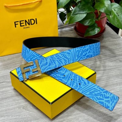 fendl 芬迪 专柜同款 宽40Mm原版定制天蓝色Ffvertigo图案皮料 搭配Ff按钉钢扣 时尚潮流 经典百搭款
