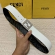 Fendi 芬迪 专柜同款 宽4.0Cm 双环正反用腰带 Ff按钉搭扣 白色Cuoio Romano皮革材质 反面面料带有烟草黄和黑色Ff图案 黑色珐琅金属饰面