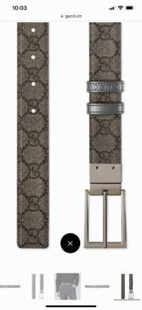 品牌 古驰 Gucci 特 描述 采用高级gucci Signature真皮精制而成，触感厚实，饰以双g商标带扣。腰带为意大利尺寸，请在购买前参阅腰带尺寸指南. - 点击图像关闭
