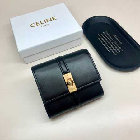 Celine 10523颜色 黑 棕尺寸 11*10*5 Celine短式钱包非常炫美的一个系列，专柜同步，采用头层牛皮，精致时尚！ - 点击图像关闭