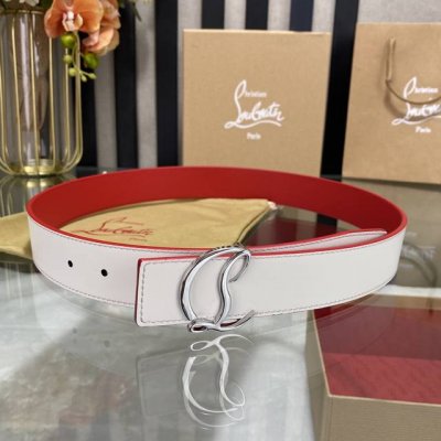 3.5宽christian Louboutin 男士ricky标志性徽标搭扣黑色腰带红色底，双面牛皮。