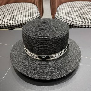 Dior迪奥 2025网红同款田园风拉菲草帽女复古镂空毛边大檐透气 网眼防晒沙滩帽潮
