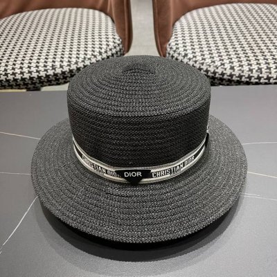 Dior迪奥 2025网红同款田园风拉菲草帽女复古镂空毛边大檐透气 网眼防晒沙滩帽潮