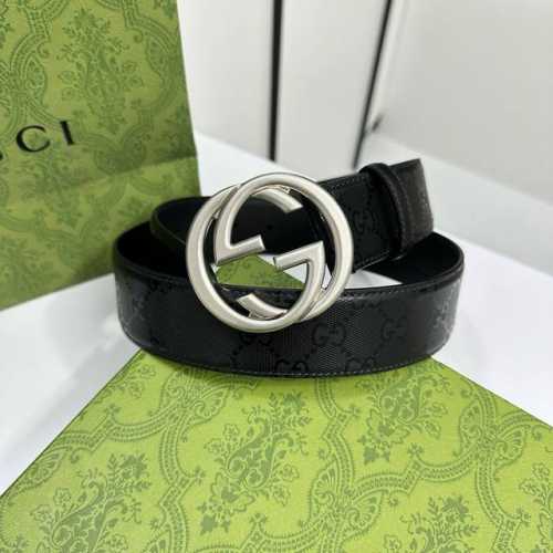 Gucci.古驰 全套包装 水晶暗黑Gg Supreme Pvc老花 内衬进口专用底料 宽度4.0Cm 新版圆润互扣式双G搭扣