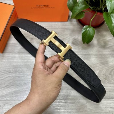 自动扣腰带］Hermes爱马仕宽3.5Mm 双面进口头层牛皮制作 搭配经典钢扣 真材实料 时尚经典 做工精致 高端男士皮带 长度可裁剪100125