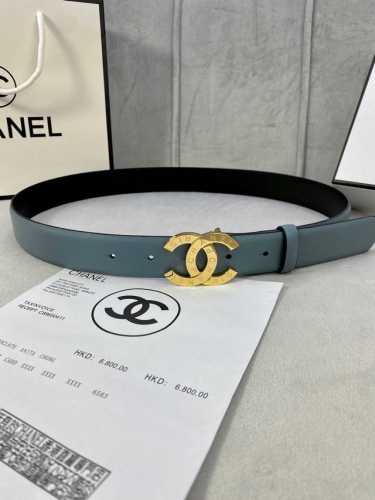 代购级 宽度3.0Cm Chanel 香奈儿女士腰带 进口柔软小牛皮支持nfc芯片官方网站链接扫码验证、金 银色花纹金属精品钢扣。