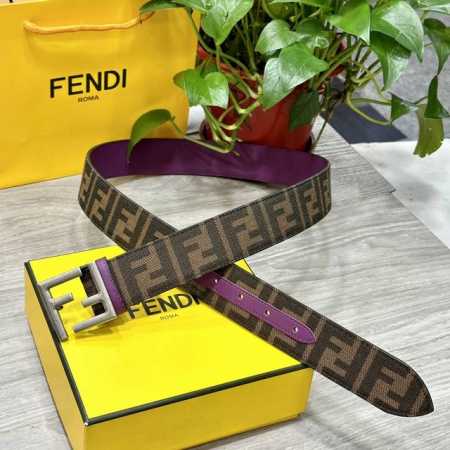 特 Fendl 芬迪 专柜同款 宽3.8Cm 原版定制布料 单环皮带钢扣 Ff图案布料材质 酒红色皮革内衬 单钉镀钯金属配件 时尚潮流 经典系列 - 点击图像关闭