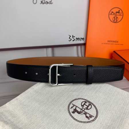 HermèS 爱马仕 新款针扣皮带 原单品质 进口头层牛皮 黑色荔枝纹面搭配土黄色平纹底 35Mm宽 配官网亮金 亮银扣 - 点击图像关闭