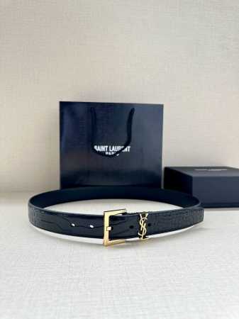 特 宽度3.0Cm Saint Laurent圣罗兰ysl Monogram鳄鱼纹压印皮革方扣窄腰带黑色女款 - 点击图像关闭
