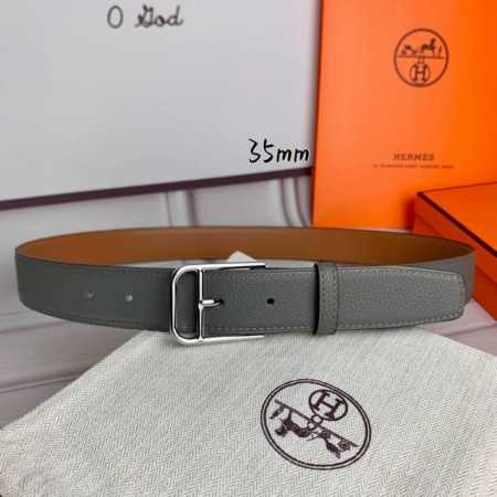HermèS 爱马仕 新款针扣皮带 原单品质 进口头层牛皮 锡器灰荔枝纹面搭配土黄色平纹底 35Mm宽 配官网亮金 亮银扣 - 点击图像关闭