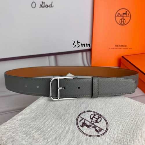 HermèS 爱马仕 新款针扣皮带 原单品质 进口头层牛皮 锡器灰荔枝纹面搭配土黄色平纹底 35Mm宽 配官网亮金 亮银扣
