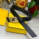 Fendi 芬迪 专柜同款 宽4.0Cm 双环正反用腰带 Ff按钉搭扣 黑色cuoio Romano皮革材质 反面面料带有烟草黄和黑色ff图案 黑色珐琅金属饰面