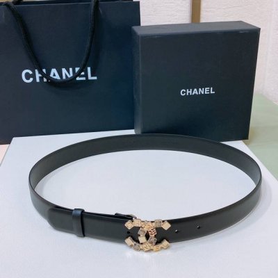 特 Chanel 24S Cc 树脂黑 字母 Logo搭扣 黄铜金属小牛皮腰带 手感柔软 细腻 3.0Cm