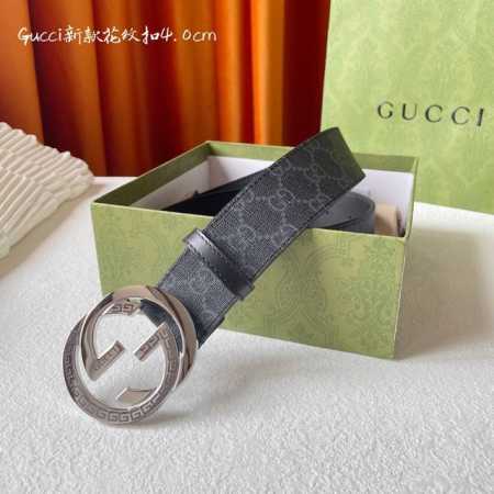 特 Gucci 灰黑色進口帆布Pvc耐用材料 搭配平紋頭層皮底 寬度40Mm 经典花紋扣永不过时款 潮流大方 时尚百搭 - 点击图像关闭