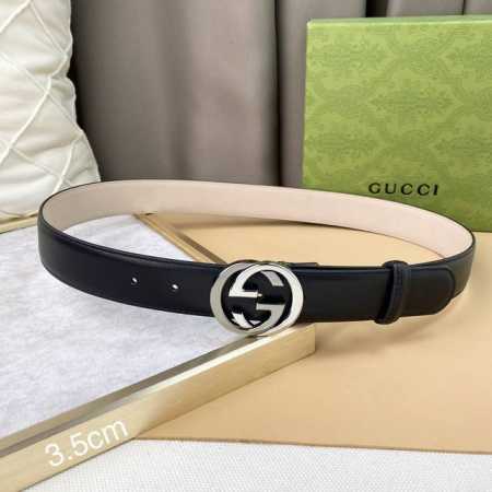 Gucci 头层牛皮 宽3.5Cm 官网同步 男女均可佩戴 双色扣头 精致独特 - 点击图像关闭