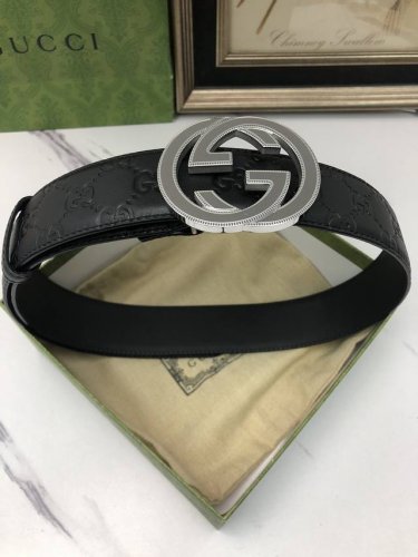 特 Gucci.古驰 全套包装 3.8Cm进口小牛皮压花, 专柜正品1:1完美复刻. 原版底皮, 采用热压印技术的gucci Signature皮革精制