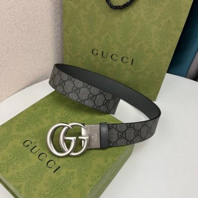 G U C C I 頂級品质 寬度3.7Cm一面專用訂製灰色帆布面料 衬托原厂猪皮纹灰色底 全新開模旋轉精密電鍍搭扣 对版专柜