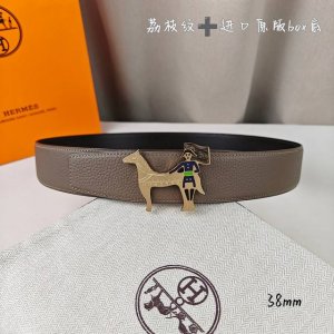 特 HermèS爱马仕 双头尖 双面原版 原单品质 进口头层牛皮 灰色 荔枝纹搭配黑色平纹 寸半38Mm 配官网新款H金 银扣