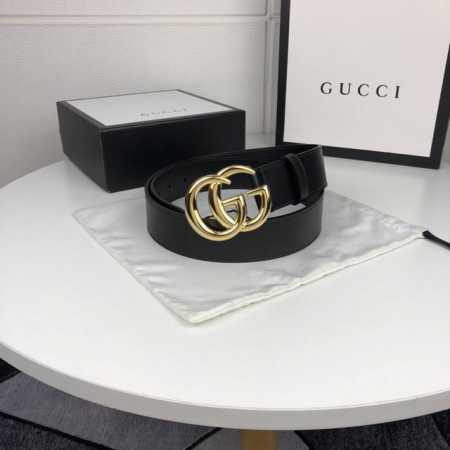 Gucci 古奇官网新款 正品规格 原版品质 双面进口头层对版定制皮料 对版尖尾 高品质 手感极佳 40Mm 抛光亮面gg扣 - 点击图像关闭