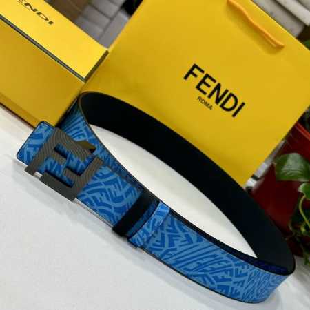 特 Fendl芬迪专柜同款 宽40Mm原版定制天蓝色Ffvertigo图案皮料 搭配Ff按钉钢扣 时尚潮流 经典百搭款 - 点击图像关闭