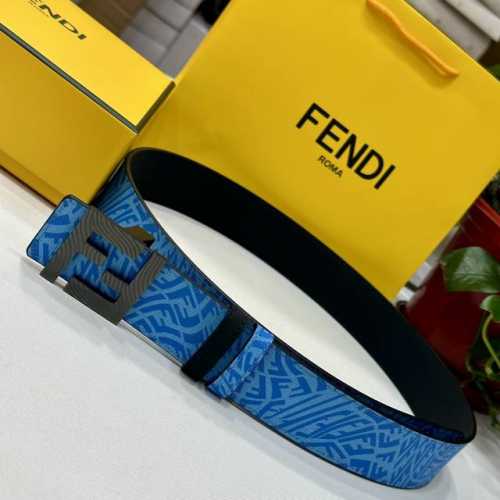 特 Fendl芬迪专柜同款 宽40Mm原版定制天蓝色Ffvertigo图案皮料 搭配Ff按钉钢扣 时尚潮流 经典百搭款