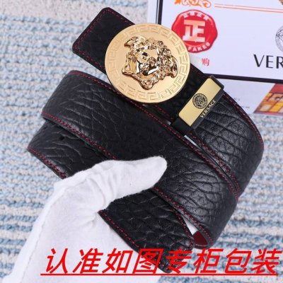 品名：Versace.范思哲原单 材料：百分百头层牛皮，保证真皮。24K纯钢扣双面可用专柜同等质量， 送人自用首选 包装： 请认准如图专柜包装，赠送打孔器，银联