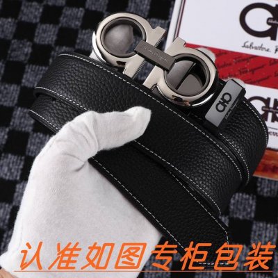 男士腰带：菲拉格木·原单· 男士皮带：百分百头层牛皮，保证真皮。24K纯钢扣双面可用专柜同等质量， 送人自用首选 包装： 请认准如图专柜包装，赠