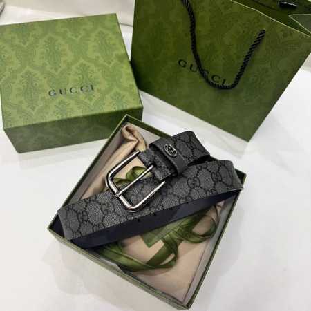 特 Gucci、3.5宽Belt With Interlocking G Detail 时尚腰带 针扣设计 平纹牛皮底 - 点击图像关闭