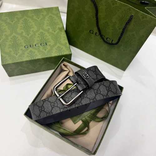 特 Gucci、3.5宽Belt With Interlocking G Detail 时尚腰带 针扣设计 平纹牛皮底