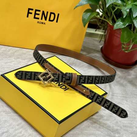 Fendl芬迪专柜同款 宽20Mm 原版定制布料 单环皮带钢扣 Ff图案布料材质 棕色皮革内衬 单钉镀钯金属配件 时尚潮流 经典系列 - 点击图像关闭