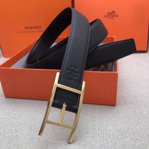 爱马仕针扣皮带 原单品质 进口头层牛皮 荔枝纹 黑色 32Mm宽 双面可用 配官网H金 银扣