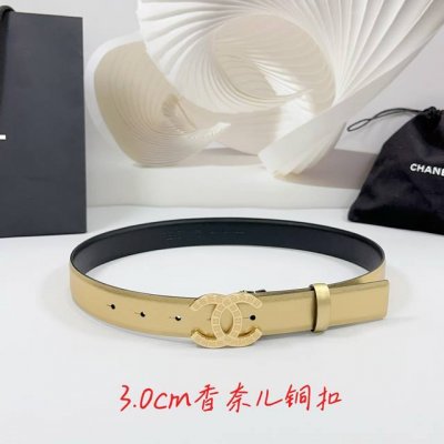 特 3.0Cm 香奈儿腰带，双面头层牛皮皮料，长度：.75.80.85.90.95.100欧，铜五金字母扣原版开模定制庆祝]