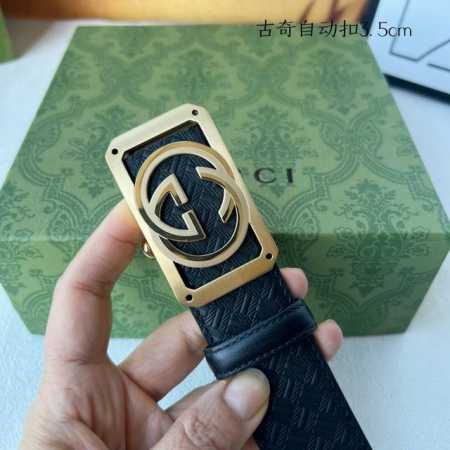 特 品牌： 古奇 新款进口小牛皮，手感细腻柔软。搭配纯钢自动精品钢扣，宽度：3.5Cm - 点击图像关闭