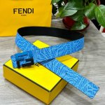 Fendl芬迪专柜同款 宽40Mm原版定制天蓝色Ffvertigo图案皮料 搭配Ff按钉钢扣 时尚潮流 经典百搭款