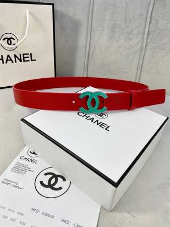 宽度3.0Cm Chanel 香奈儿 女士腰带皮带新款柔软的进口小牛皮金 银色磨胶金属钢扣。 - 点击图像关闭