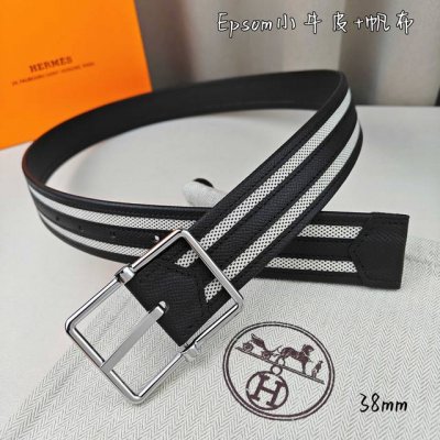 HermèS 爱马仕 新款针扣皮带 原单品质 原版Esom小牛皮搭配帆布材质 黑色 38Mm宽 配官网亮金 亮银扣 可翻转五金两面可用