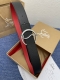 3.8宽Christian 、Louboutin 男士Ricky标志性徽标搭扣黑色腰带红色底，双面牛皮。