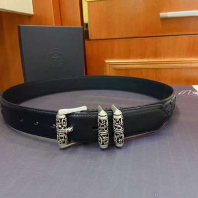 克罗心 旋转滚轮凯尔特龙针扣皮带 固定款 镀银S925黄铜铜扣搭配进口皮拼接十字腰带 酷炫十足 宽度3.8Cm