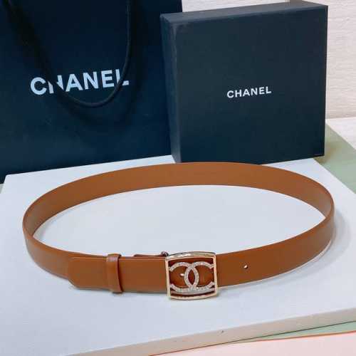 特 C Hanel 24S Cc 水钻 Logo字母搭扣 黄铜金属小牛皮腰带 手感柔软 细腻 3.0Cm