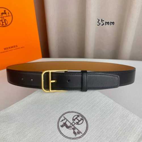 HermèS 爱马仕 新款针扣皮带 原单品质 进口头层牛皮 黑色平纹面搭配土黄色平纹底 35Mm宽 配官网亮金 亮银扣