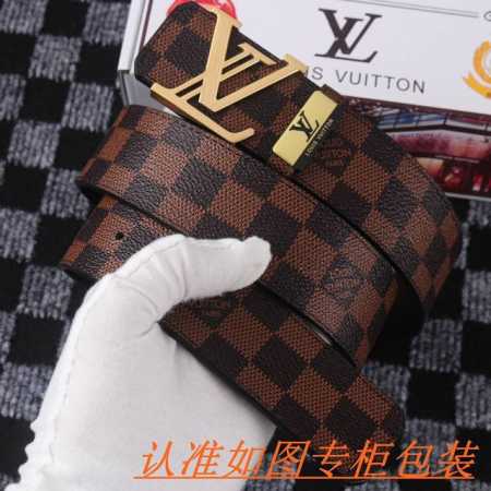 品名：Lv路易斯登原单 材料：百分百头层牛皮，保证真皮。专柜原单品质、做工精细，送人自用首选 包装： 请认准如图专柜包装，赠送打孔器，银联发票，宽度3.8Cm - 点击图像关闭