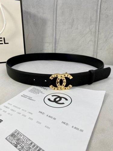 宽度3.0Cm Chanel 香奈儿 荔枝纹牛皮 金 银色花纹金属钢扣