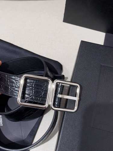 Saint Laurent 聖羅蘭女士腰帶皮帶 原廠精密電渡扣頭，意大利原廠皮，寬3.0Cm，Female鰐魚紋壓印皮革腰帶