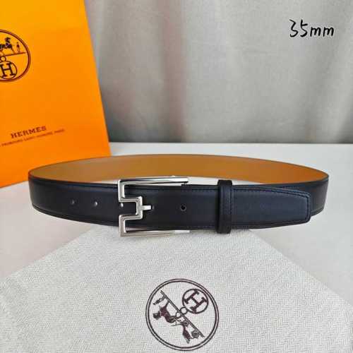 HermèS 爱马仕 新款针扣皮带 原单品质 进口头层牛皮 黑色平纹面搭配土黄色平纹底 35Mm宽 配官网亮金 亮银扣