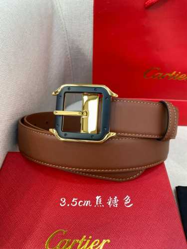 特 卡地亚针扣式皮带，Cartier标志。黑色与棕色牛皮双面皮带，浮雕“Cartier”标志。尺寸：宽35毫米 可调节