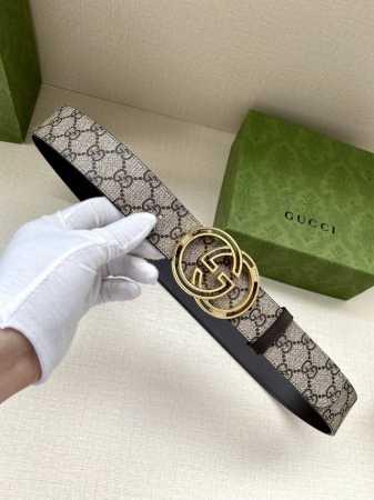 特 宽度4.0Cm Gucci Marmont系列每一季都会推陈出新，为灵感源于70年代的标志性gg配件注入现代精髓。Supreme帆布印花 腰带反面采用咖啡色 - 点击图像关闭