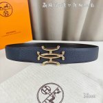 p230 HermèS爱马仕 双头尖 双面原版 原单品质 进口头层牛皮 深蓝色荔枝纹搭配黑色平纹 寸半38Mm 配官网双H新款亮金/亮银/砂蓝/砂枪扣