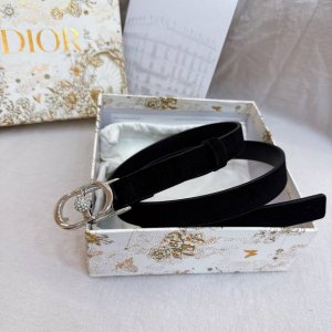Dior 迪家 麂绒牛皮女士腰带 这款腰带采用正面麂皮设计背面采用光滑牛皮革制作，以时尚精致的风格全新演绎，饰以经典的金色饰面金色Cd腰带扣，密镶以金色调仿水晶