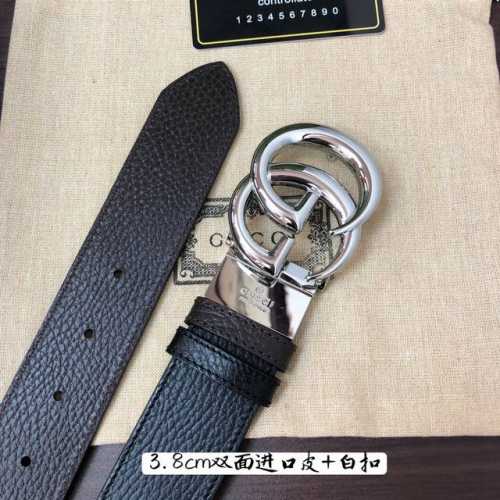 gucci 古奇官网经典 正品规格 3.8Cm原版品质头层小牛皮压花 进口头层底 双G抛光旋转亮面扣